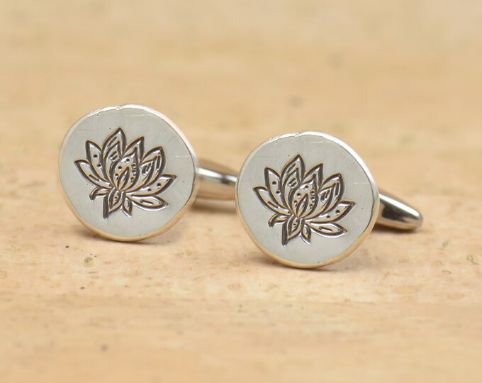 Lotus Flower sterling silver cufflinks.Men accessories,Cuff links-