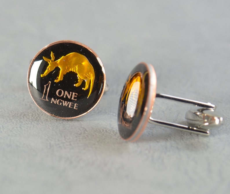 Enamelled Cufflinks Zambia-Stainless steel leg Coin Collector Gifts,Dad Coin Gift,Upcycled,mens gift accessories jewelry