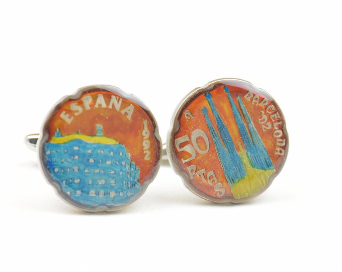 Gemelos Cufflinks peseta Barcelona Gaudi.Cuff links mens accessories jewelry gift