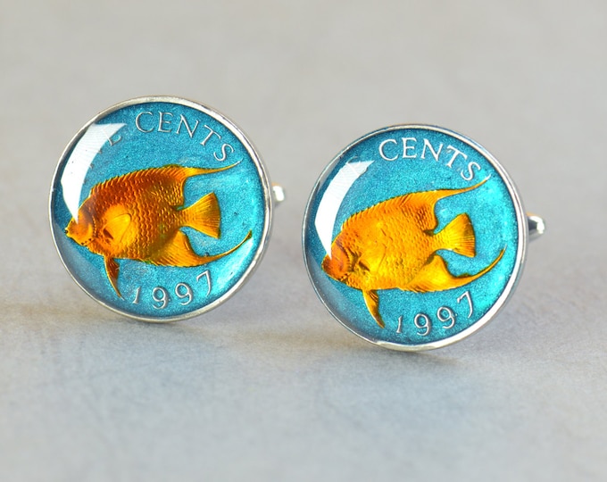 Cufflinks Bermuda enamel Coin Coin Collector Gifts,Dad Coin Gift,Upcycled,mens gift accessories jewelry