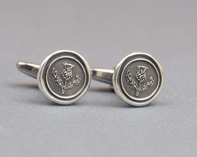 Sterling silver Vintage Wax seal Scottish Thistle Wax Seal cufflinks.Artisan handmade cufflinks .Ancient jewelry