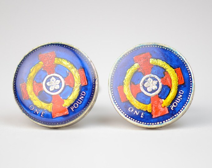 Pound enamel coin Cufflinks Great Britain.United Kingdom Coin Collector Gifts,Dad Coin Gift,Upcycled,mens gift accessories jewelry