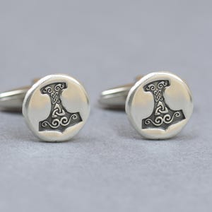 Celtic Thor Hammer Cufflinks: Norse Myth Triquetra Knot Design - Sterling Silver, , Groom Accessory