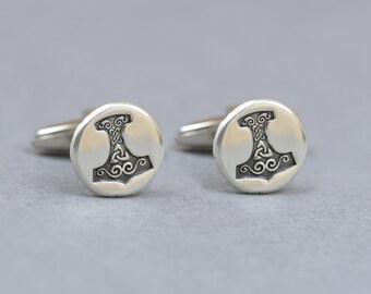 Celtic Thor hammer Triquetra sterling silver cufflinks.Men accessories,Stainless steel, Runes Cufflinks,triskel , Trsiquele Celtic Cufflinks
