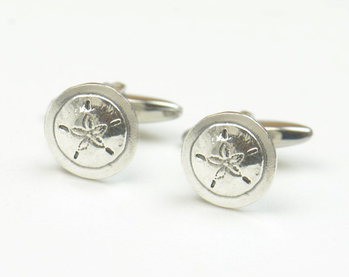 Sand dollar sterling silver cufflinks.Men accessories,Cuff links-nature cufflinks. Fossil lovers.Ocean cufflinks.Sea Beach