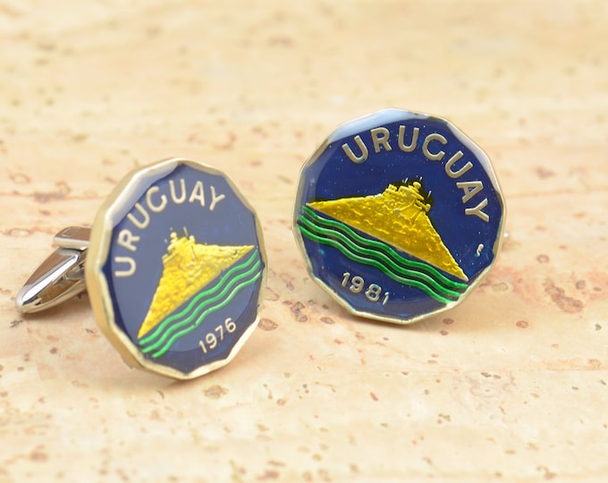 Mountain Cufflinks  Gemelos Uruguay Coin Collector Gifts,Dad Coin Gift,Upcycled,mens gift accessories jewelry