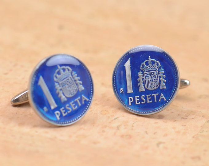 Cufflinks peseta Spain.Mens gift cuff links accessories Coin Collector Gifts,Dad Coin Gift,Upcycled,mens gift accessories jewelry