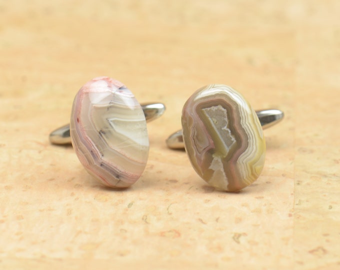 Crazy lace Agate and stainless steel Gemstone Cufflinks-Mens gifts-Men accessories-Men gift