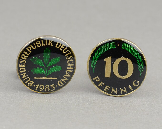 Men Cufflinks Germany enamel Coin.10 Pfennig Coin Collector Gifts,Dad Coin Gift,Upcycled,mens gift accessories jewelry
