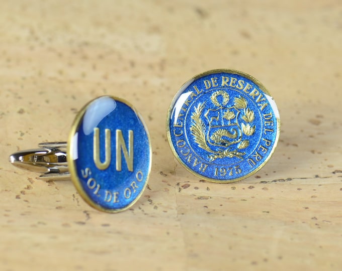 Peru coins Cufflinks Un sol de Oro Coin Collector Gifts,Dad Coin Gift,Upcycled,mens gift accessories jewelry