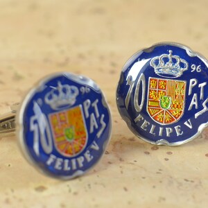 Cufflinks Gemelos peseta Spain Coin Collector Gifts,Dad Coin Gift,Upcycled,mens gift accessories jewelry