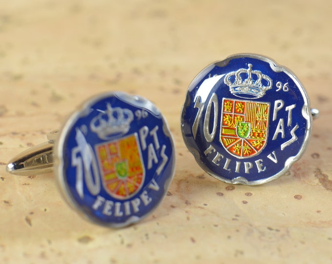 Cufflinks Gemelos peseta Spain Coin Collector Gifts,Dad Coin Gift,Upcycled,mens gift accessories jewelry