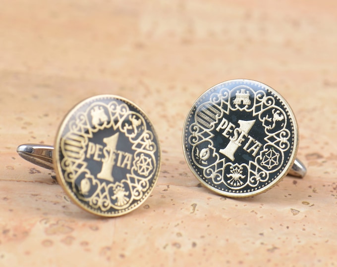 Cufflinks Wedding coins  peseta Spain Mens accessories gift jewelry cuff links