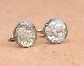 US Cufflinks Replica coin.Old Indian coin US Gifts,Dad Coin Gift,Upcycled,mens gift accessories jewelry.Bison Buffalo Cent Nickel