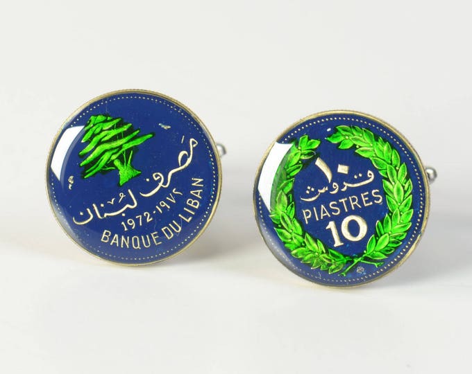 Cufflinks Lebanese Republic enamel Coin.Lebanon Cuff links Coin Collector Gifts,Dad Coin Gift,Upcycled,mens gift accessories jewelry