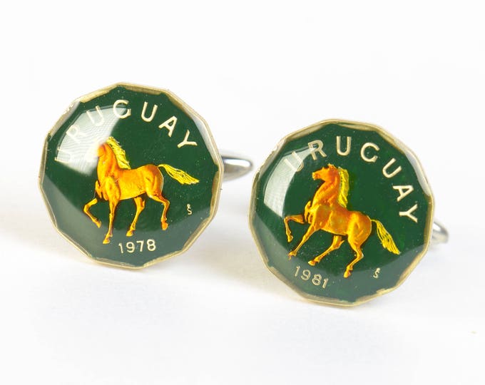 Horse Cufflinks  Gemelos Uruguay Coin Collector Gifts,Dad Coin Gift,Upcycled,mens gift accessories jewelry