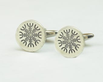 Helm Of Awe Viking Cufflinks - Sterling Silver Rune Jewelry - Handmade , Norse Mythology, Mens Gift Accessory