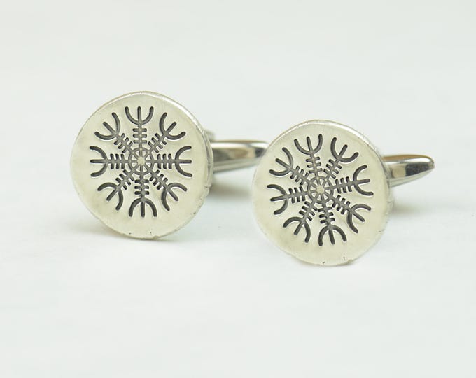 Helm Of Awe Sterling silver Viking cufflinks Rune Jewelry,Pagan handmade sterling silver Celtic pendant. Nordic Mythology