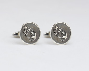 Ancient Greek Roman Sterling Silver Cufflinks, Romantic Antique Handmade Silver,  , Wedding Groom Gift