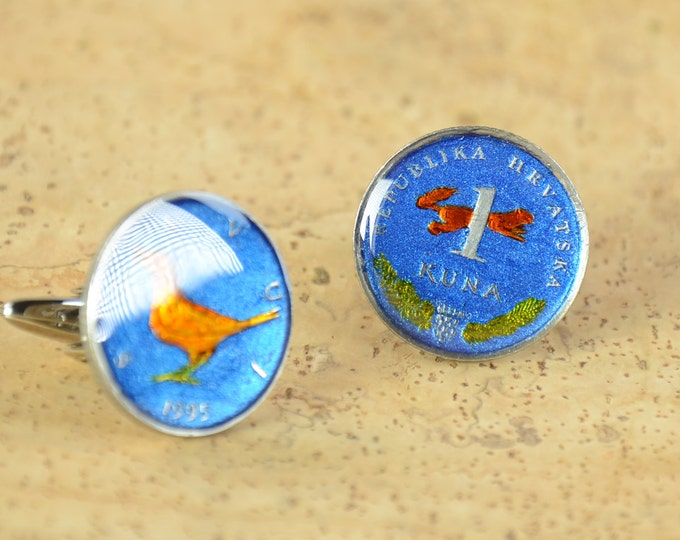 Croatia enameled coin cufflinks Coin Collector Gifts,Dad Coin Gift,Upcycled,mens gift accessories jewelry