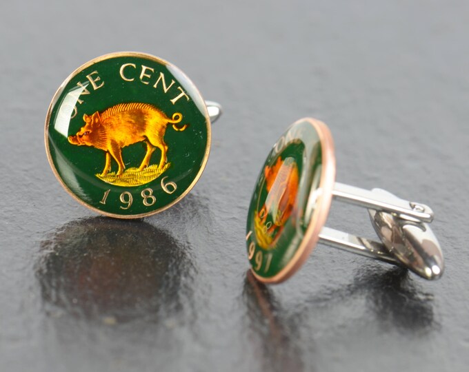 Cufflinks Coin Bermuda.Wild Pig Cufflinks Coin Collector Gifts,Dad Coin Gift,Upcycled,mens gift accessories jewelry
