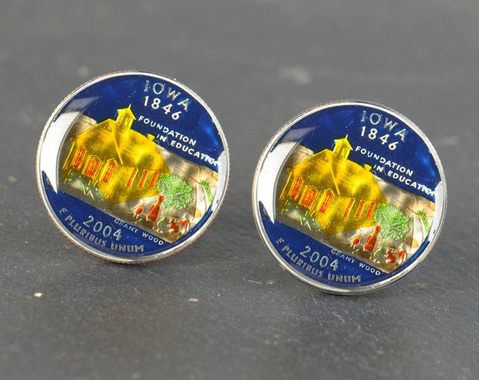 Cufflinks Iowa Quarter. Enamelled cuff links.Stainless steel leg.Coin cufflinks.USA