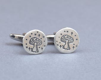 Mushroom Fungi sterling silver cufflinks.Men accessories,Cuff links
