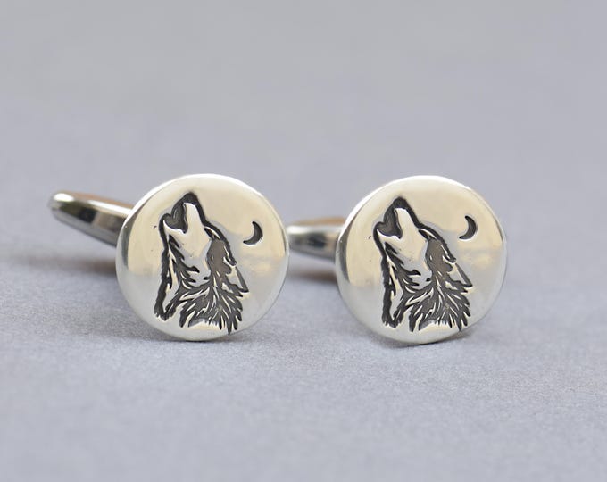 Wolf sterling silver cufflinks.Men accessories,Stainless steel, spiritual Cufflinks, wild life .Wolf cufflinks.Wolf Howling at the moon