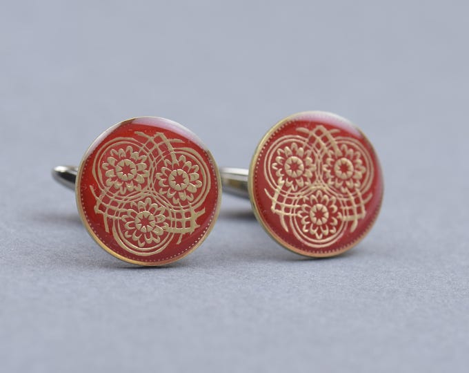 Enamel Cufflinks - Guyana Coin Coin Collector Gifts,Dad Coin Gift,Upcycled,mens gift accessories jewelry