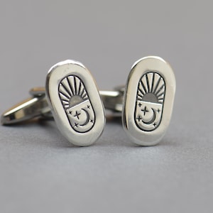 Moon Star Sunset Cufflinks: Celestial Evening Wear - Sterling Silver, , Astronomy Lover Gift