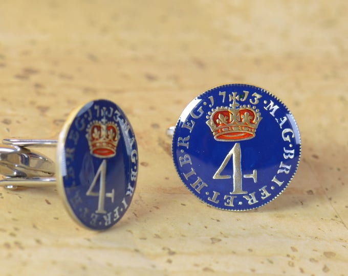 Enamel coin 4 pence Cufflinks Great Britain.United Kingdom. Coin Collector Gifts,Dad Coin Gift,Upcycled,mens gift accessories jewelry