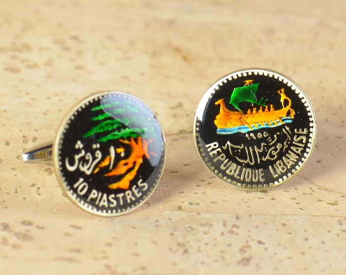 Cufflinks Lebanese Republic enamel Coin Coin Collector Gifts,Dad Coin Gift,Upcycled,mens gift accessories jewelry