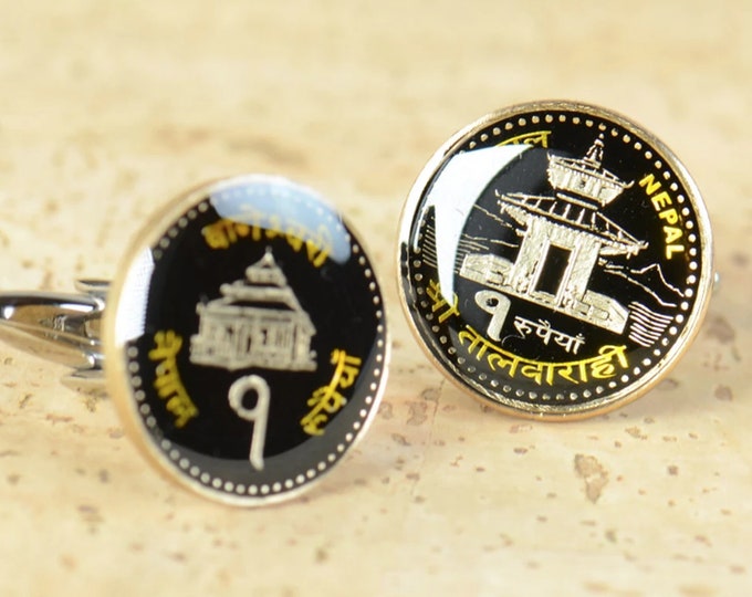 Nepal Coin enamel cufflinks Coin Collector Gifts,Dad Coin Gift,Upcycled,mens gift accessories jewelry
