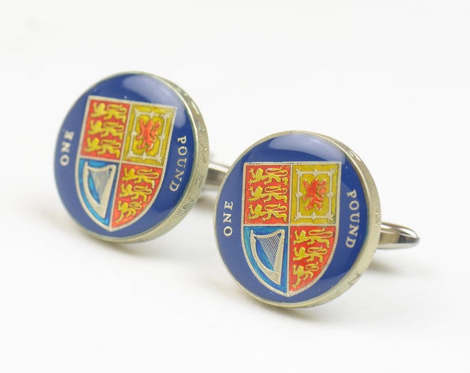Enamel coin pound  Cufflinks.United Kingdom.Great Britain Coin Collector Gifts,Dad Coin Gift,Upcycled,mens gift accessories jewelry