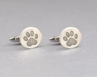 Paw Print Sterling Cufflinks: Dog Bear Motif, Handmade Silver,  | Mens Formal Jewelry, Gift For Pet Lovers