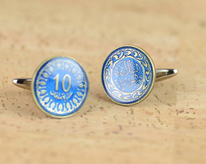 Tunisia coins Cufflinks Coin Collector Gifts,Dad Coin Gift,Upcycled,mens gift accessories jewelry