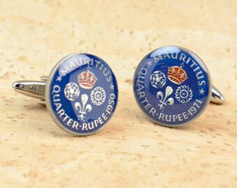 Mauritius  coins Cufflinks Coin Collector Gifts,Dad Coin Gift,Upcycled,mens gift accessories jewelry