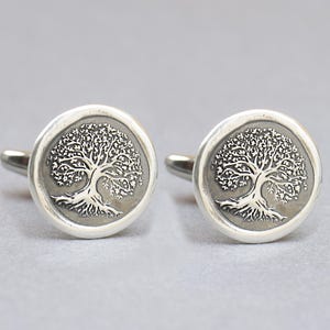 Tree Of Life Sterling Silver Cufflinks, Rustic Wedding Style  , Groom Gift for Men, Classic Jewelry