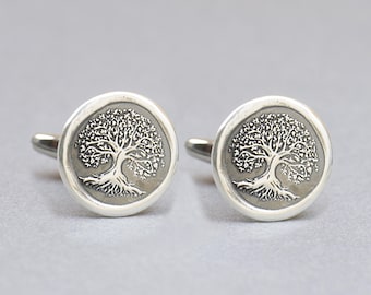 Tree Of Life Sterling Silver Cufflinks, Rustic Wedding Style  , Groom Gift for Men, Classic Jewelry