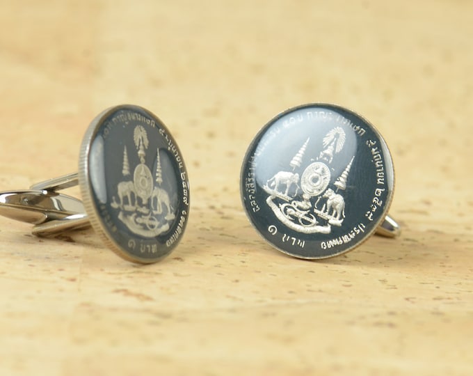 Cufflinks Thailand enamel Coin Coin Collector Gifts,Dad Coin Gift,Upcycled,mens gift accessories jewelry
