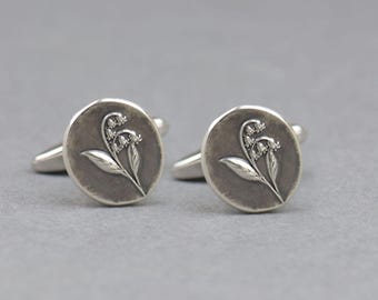 BlueBell Flower Cufflinks Men Floral Jewelry: Sterling Silver Flower Design, Botanical Style  , Wedding Accessory.Bell Flower Cufflinks
