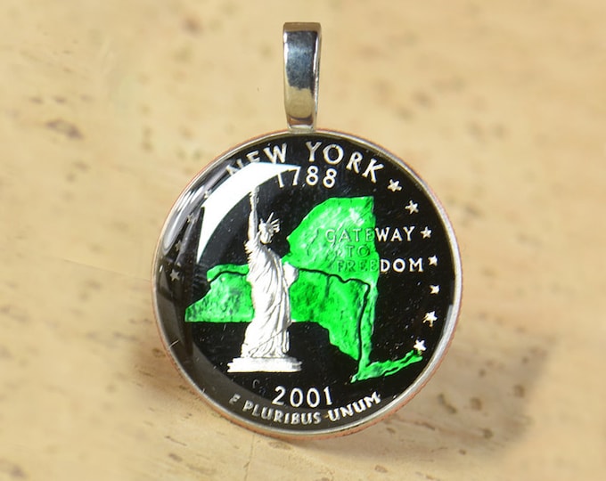 New York Coin jewelry. Necklace . Coin pendant. Mens gift.Unisex.Enameled coin,handpainted.Choose your state