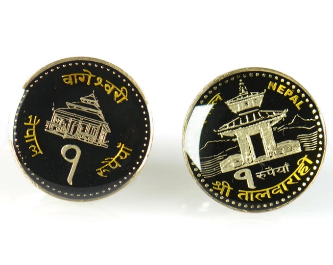 Nepal  Coin enamel cufflinks Coin Collector Gifts,Dad Coin Gift,Upcycled,mens gift accessories jewelry