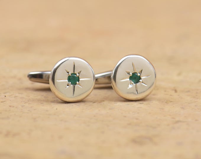 Sterling silver and Emerald Gemstone Cufflinks,Mens Gift,Accessories-Gift,Emerald cufflinks.Gift for him.Elegant cufflinks.Groome cuff links