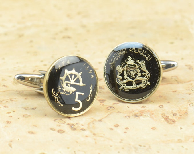 Cufflinks Morocco enamel Coin Coin Collector Gifts,Dad Coin Gift,Upcycled,mens gift accessories jewelry