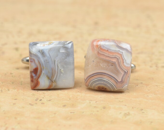 Crazy lace Agate and stainless steel Gemstone Cufflinks-Mens gifts-Men accessories-Men gift