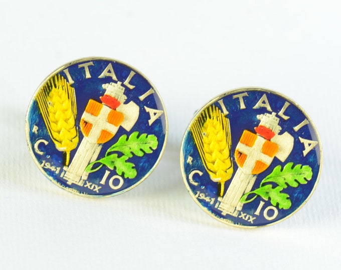 Italian Cufflinks - Antique coins Italy Coin Collector Gifts,Dad Coin Gift,Upcycled,mens gift accessories jewelry