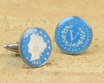 US Cufflinks Custom Personalized-5 cents old coin United States Coin Collector Gifts,Dad Coin Gift,Upcycled,mens gift accessories jewelry