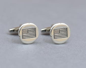 Sterling Silver United States Flag cufflinks,US Flag cufflinks,American Flag Men  accessories Vintage.Rustic.USA flag cufflinks.Gift for him