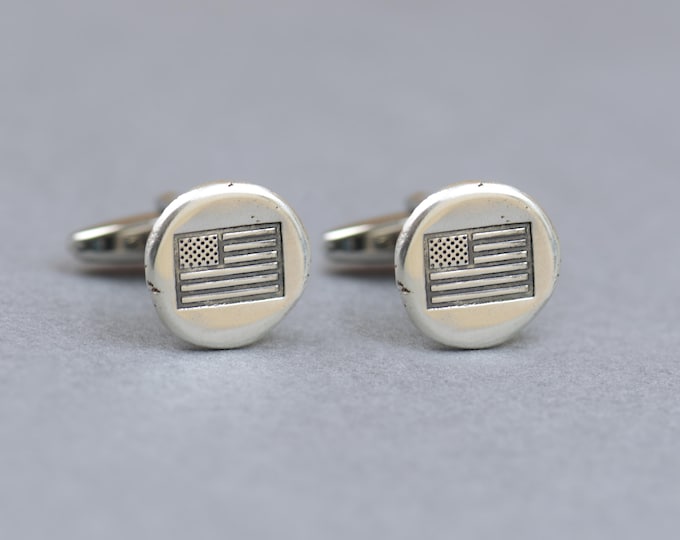 Sterling Silver United States Flag cufflinks,US Flag cufflinks,American Flag Men  accessories Vintage.Rustic.USA flag cufflinks.Gift for him